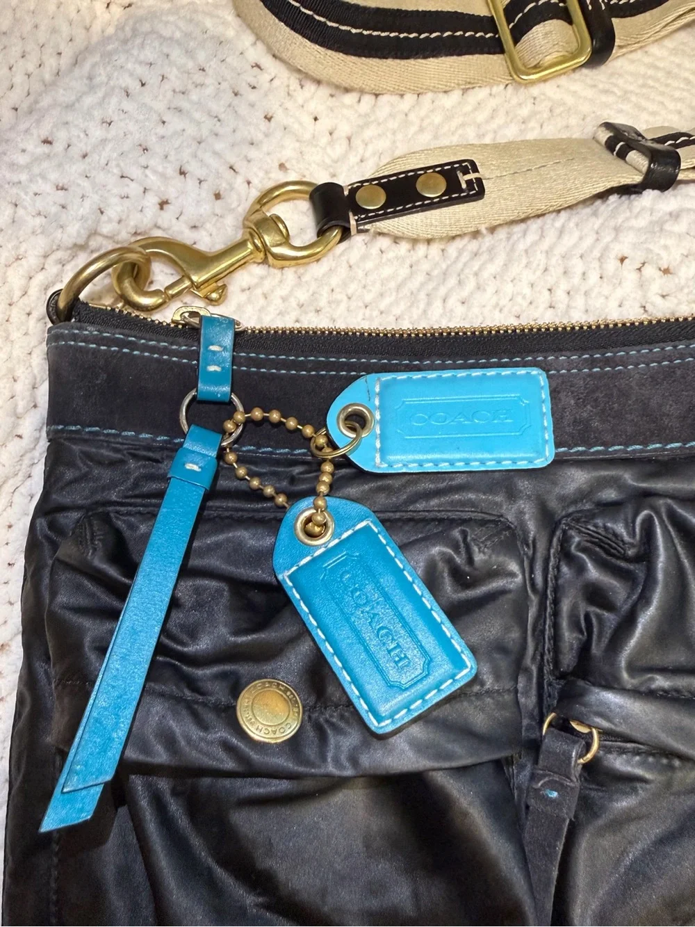 Coach Black Crossbody Bag with Blue Accent Tags